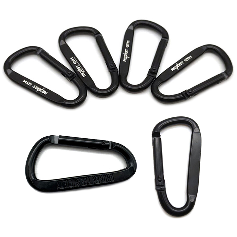 Black D Shape Carabiner Logo Clip Keychain Carabiner With Hook