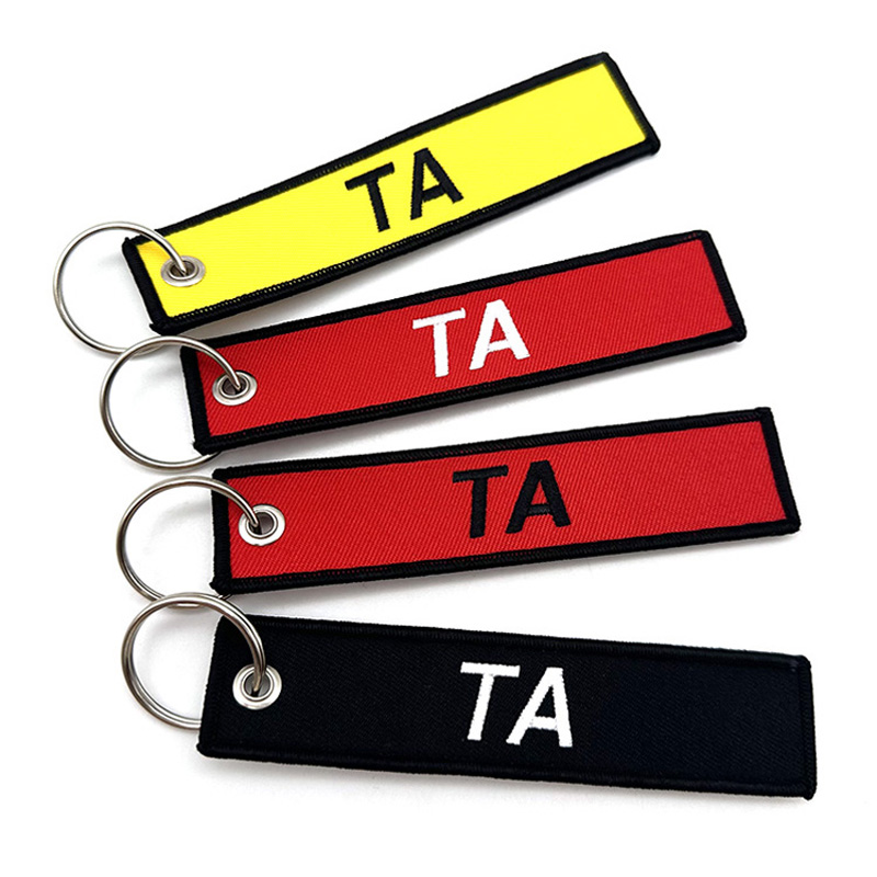 Custom Logo Embroidered Fabric Keychains Jet Tag Flight Key Tag
