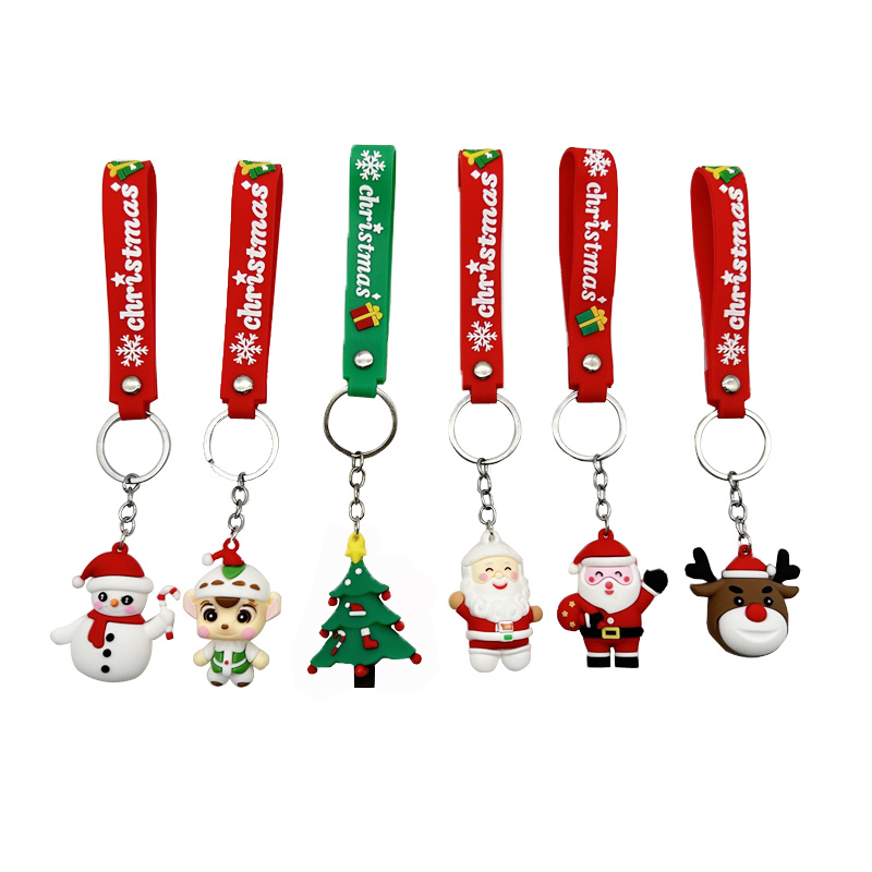 Wholesale Christmas Tree Keyring Santa Snowman 3D Soft PVC Keychain