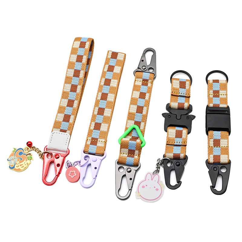 Short Nylon Keychain Wristlet Key Chain Strap Lanyard with Pendants