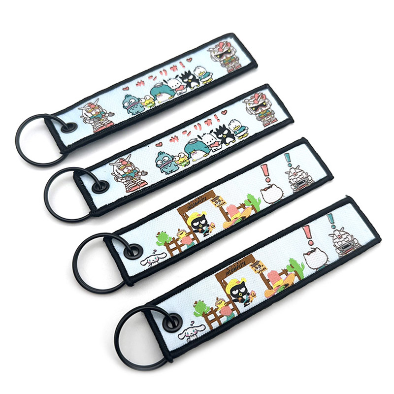 Cute Cartoon Fabric Keychains Woven Logo Jet Tag Keychain Anime